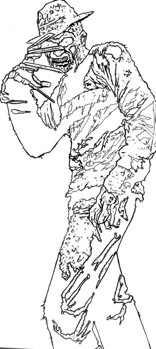 Richard Serrrao Midnight Freddie Krueger Pen And Ink - Freddy Krueger Coloring Pages - HD Wallpaper 