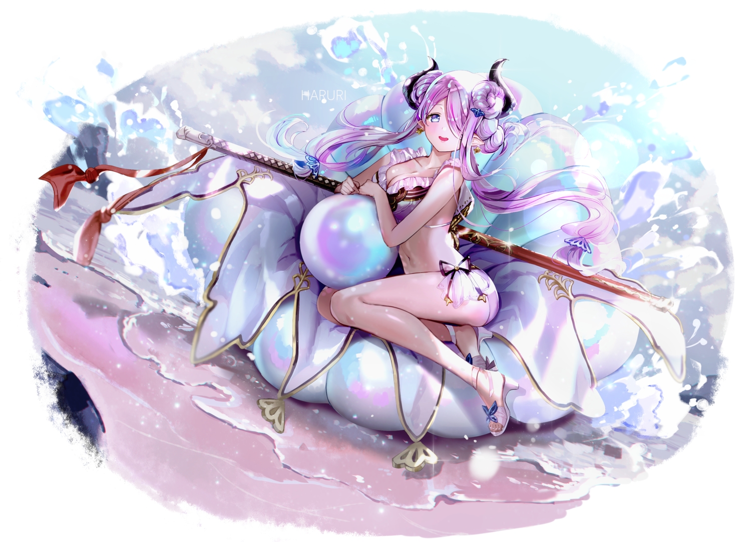 Aqua Eyes Ball Beach Blush Breasts Cleavage Granblue - HD Wallpaper 