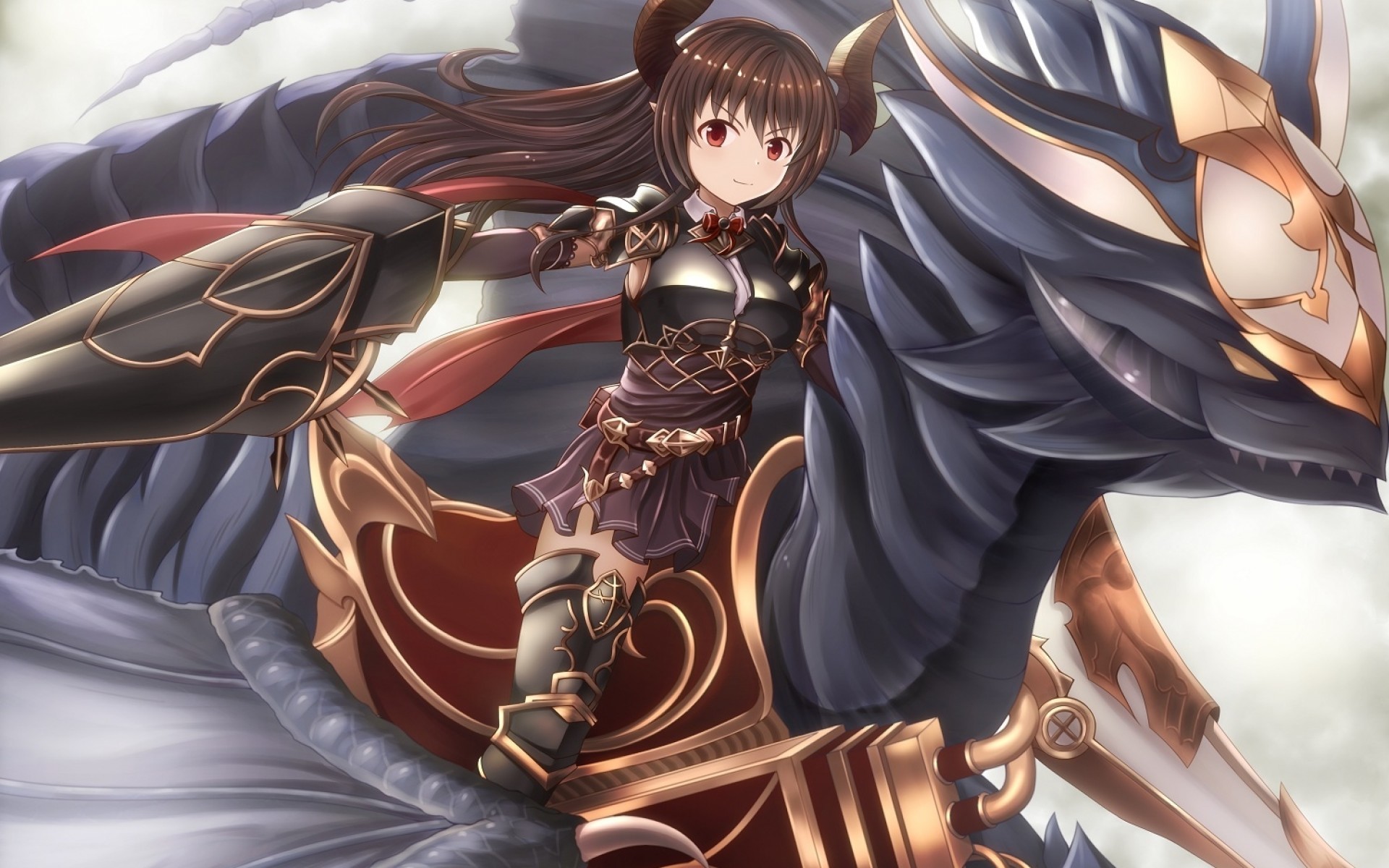 Granblue Fantasy, Anime Girl, Horns, Dragon, Lance, - Anime Girl With Dragon - HD Wallpaper 