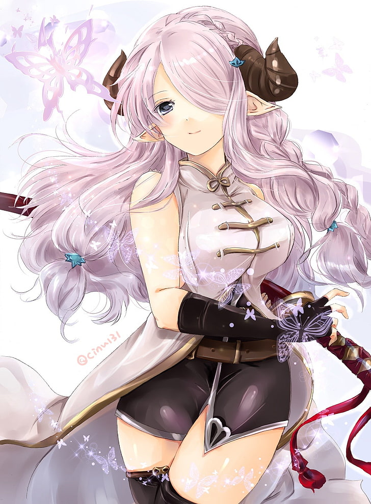 White Background, Granblue Fantasy, Horns, Narumeia - Narumeia Zerochan - HD Wallpaper 