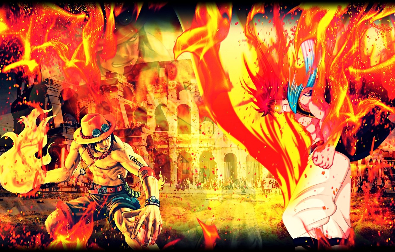 Photo Wallpaper Guys, One Piece, Crossover, Fairy Tail - Ace Vs Natsu - HD Wallpaper 