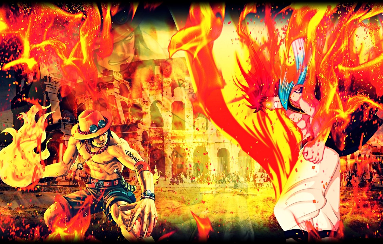 Photo Wallpaper Guys One Piece Crossover Fairy Tail Ace Vs Natsu 1332x850 Wallpaper Teahub Io