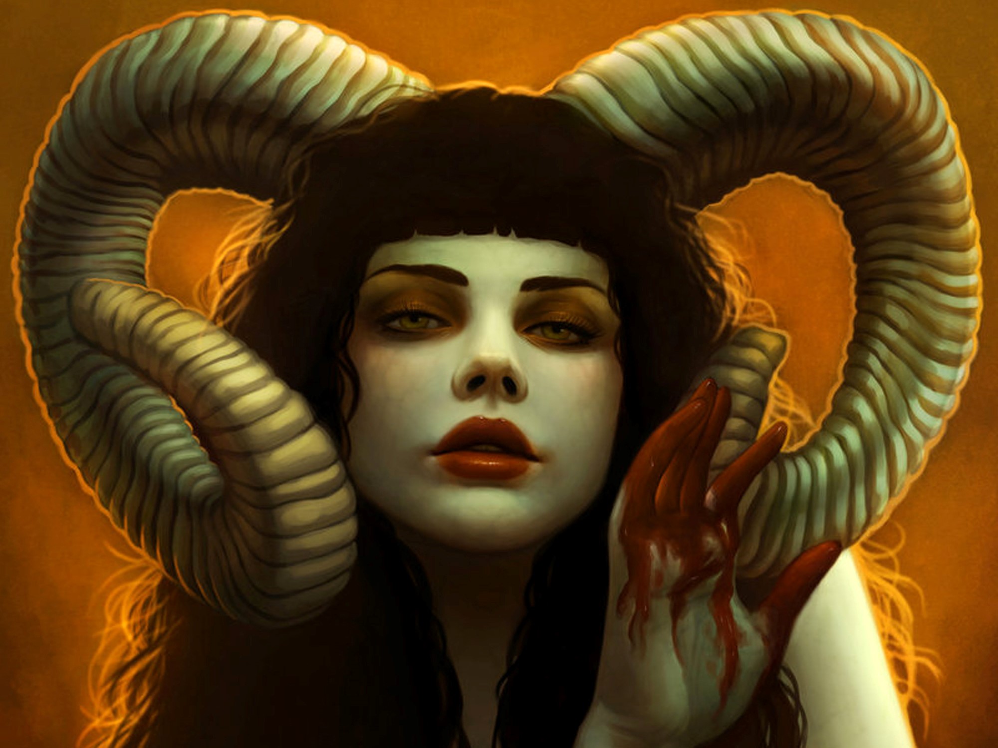 Dark Horned Woman Art - HD Wallpaper 