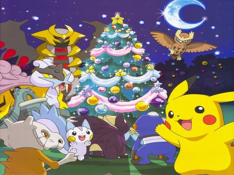 Pikachu & His Friends Are Enjoying Christmas Night - Pokemon Christmas - HD Wallpaper 