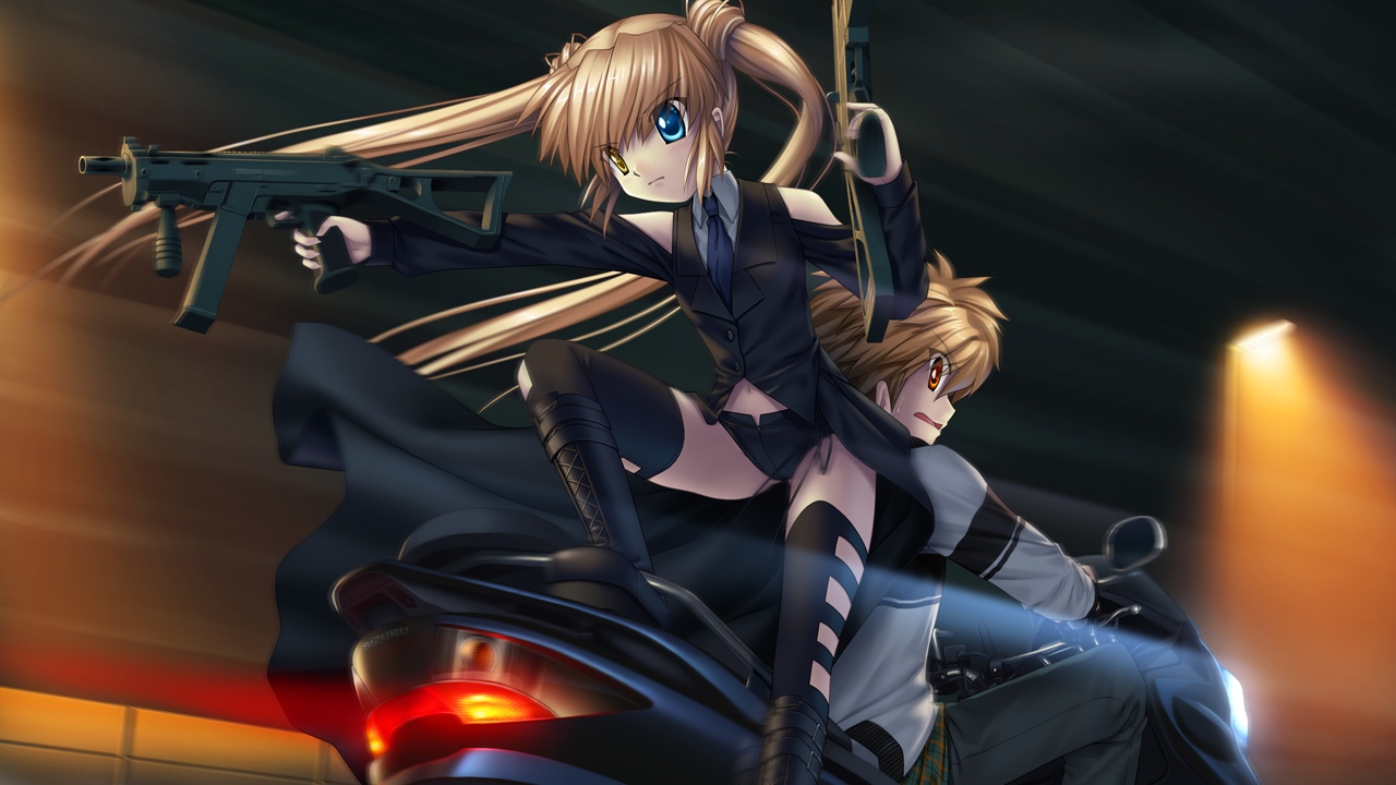 Bicolored Eyes Blonde Hair Game Cg Gun Hinoue Itaru - Rewrite Shizuru - HD Wallpaper 