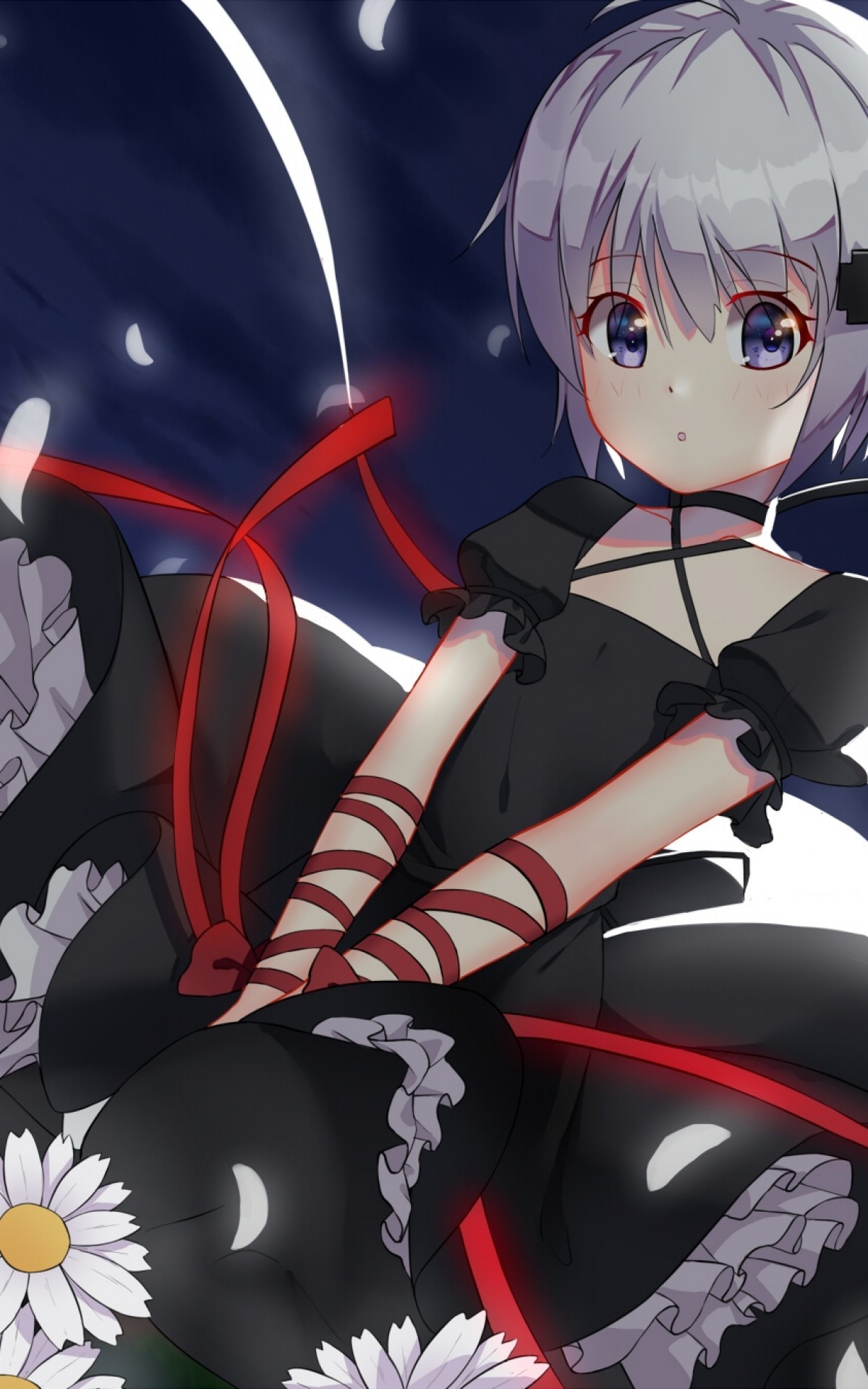 Rewrite, Kagari, White Hair, Loli, Black Dress, Moon, - Wallpaper - HD Wallpaper 