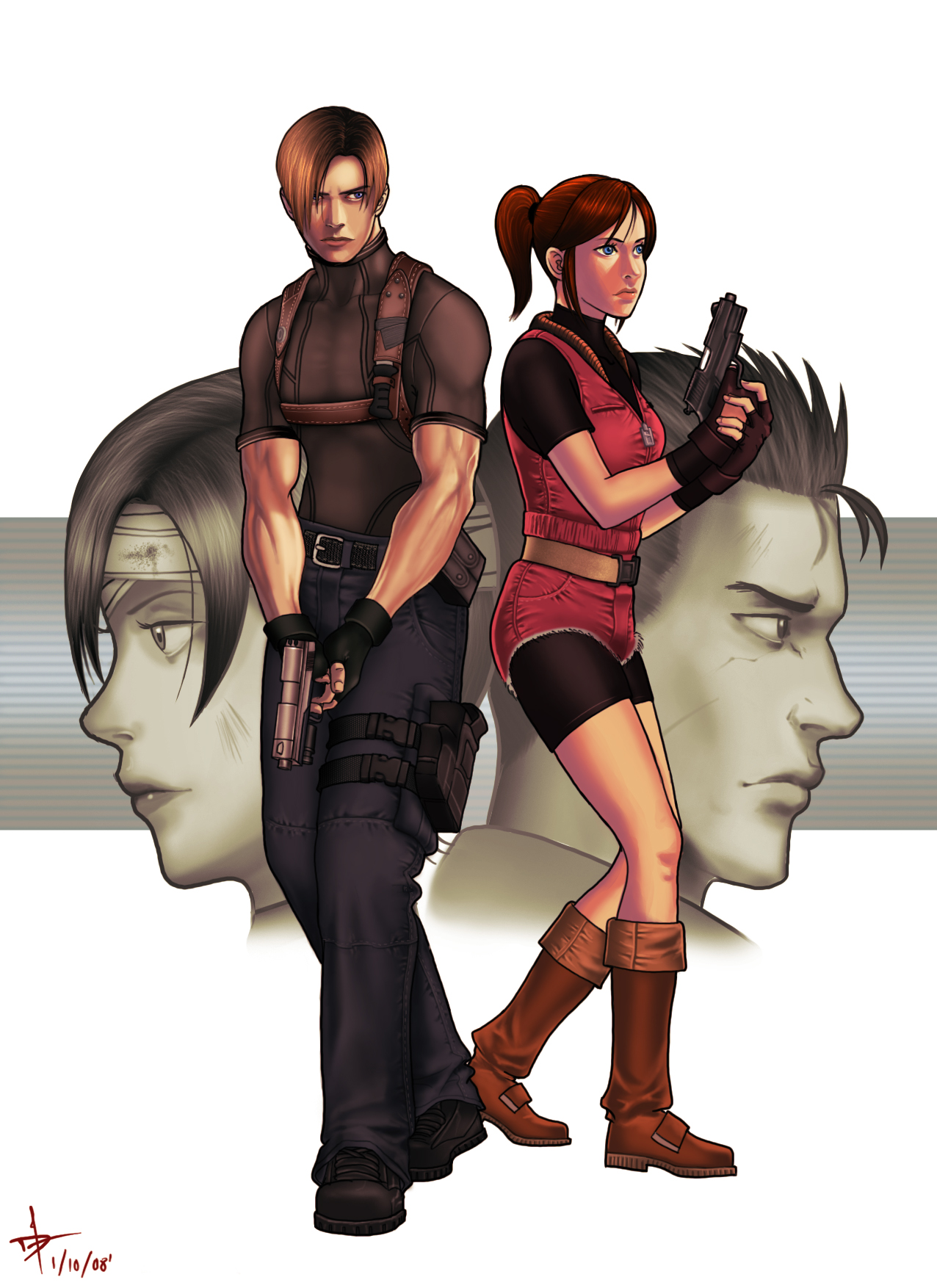 Resident Evil Leon And Claire Art - HD Wallpaper 