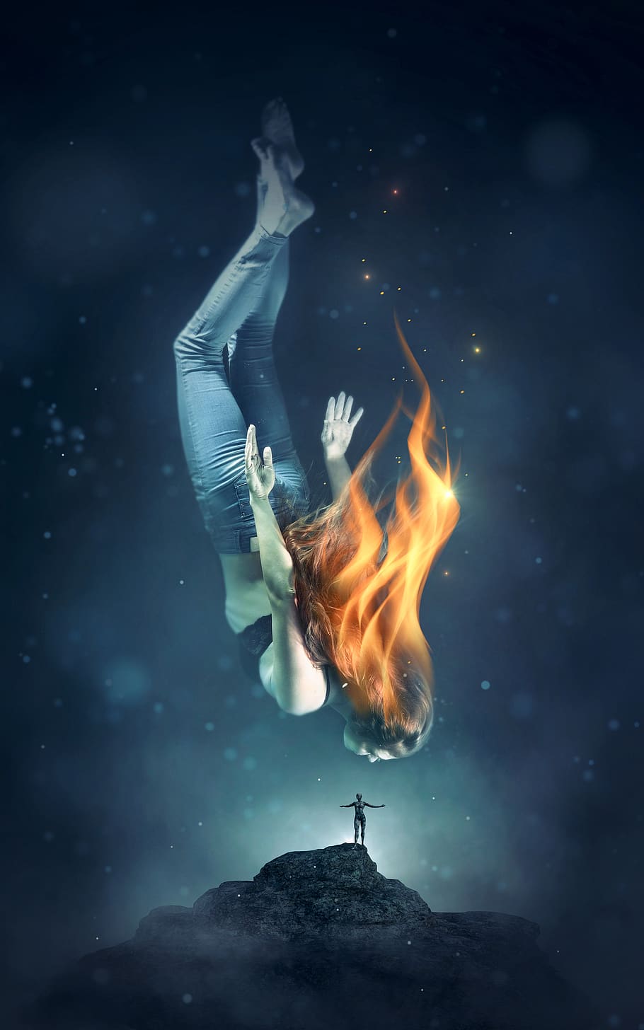 Book Cover, Fantasy, Woman, Water, Fire, Flame, Diving, - Fondo De Pantalla Full - HD Wallpaper 