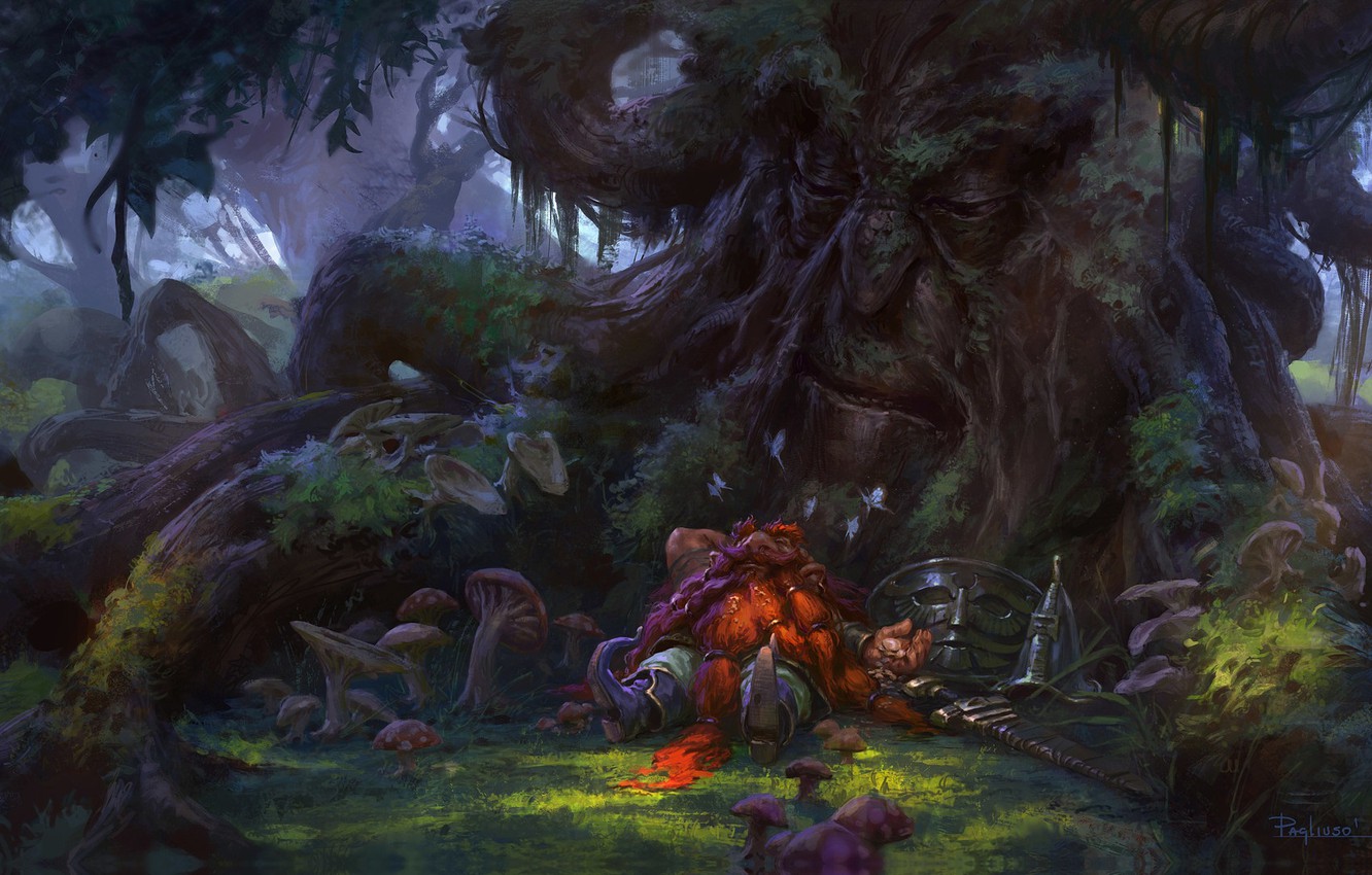 Photo Wallpaper Forest, Stay, Sleep, The Situation, - Sleeping Fantasy Dwarf - HD Wallpaper 