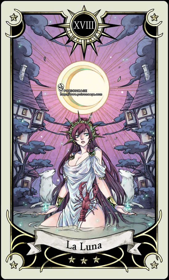 Anime, Poisoncage, The Moon, Art Nouveau, Tarot Cards, - Mystical Manga Tarot Moon - HD Wallpaper 
