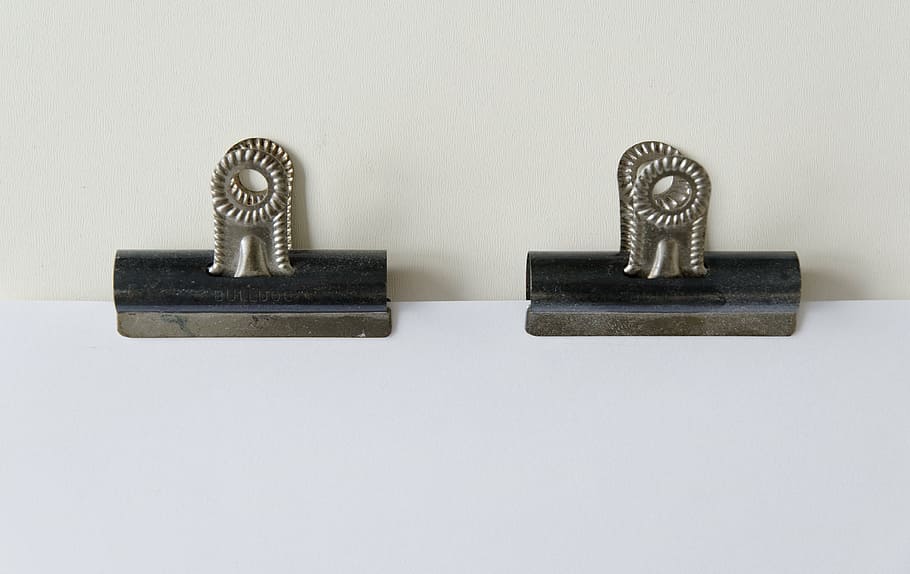 Two Black Binder Clips, Paper, White, Blank, Office, - Bronze Sculpture - HD Wallpaper 