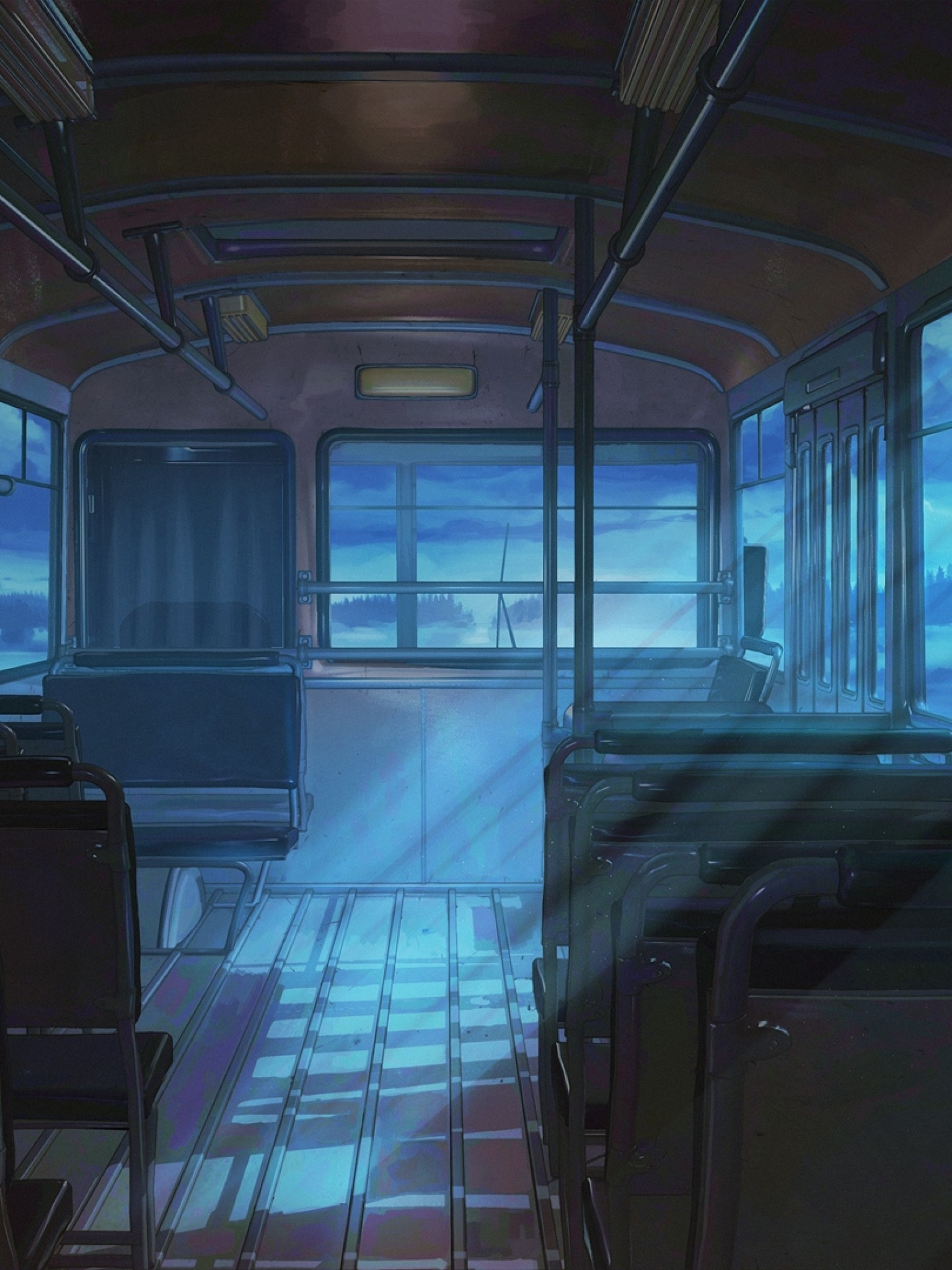 Anime Bus, Night, Light, Windows, Empty - Train Window At Night Anime - HD Wallpaper 