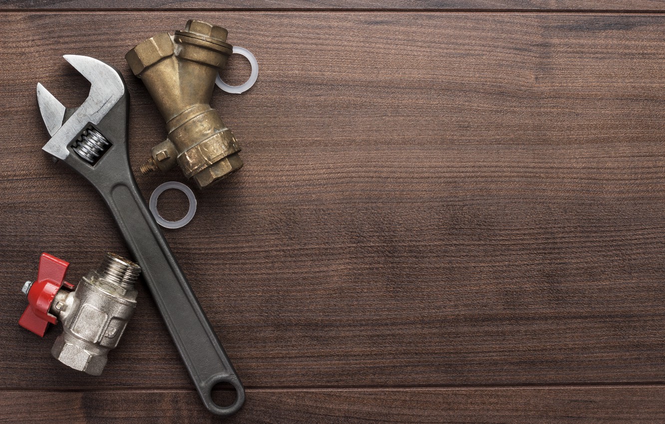 Photo Wallpaper Wood, Tables, Wrench, Plumbing - Plumber Background - HD Wallpaper 