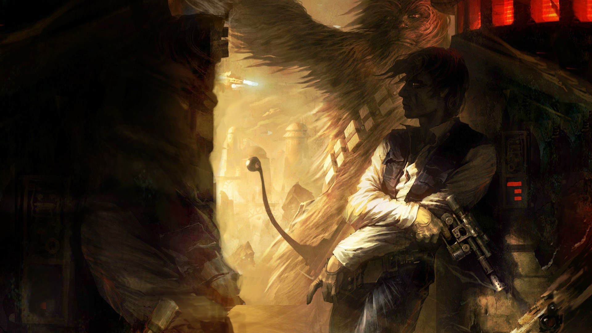 Han Solo Chewbacca Fan Art - HD Wallpaper 