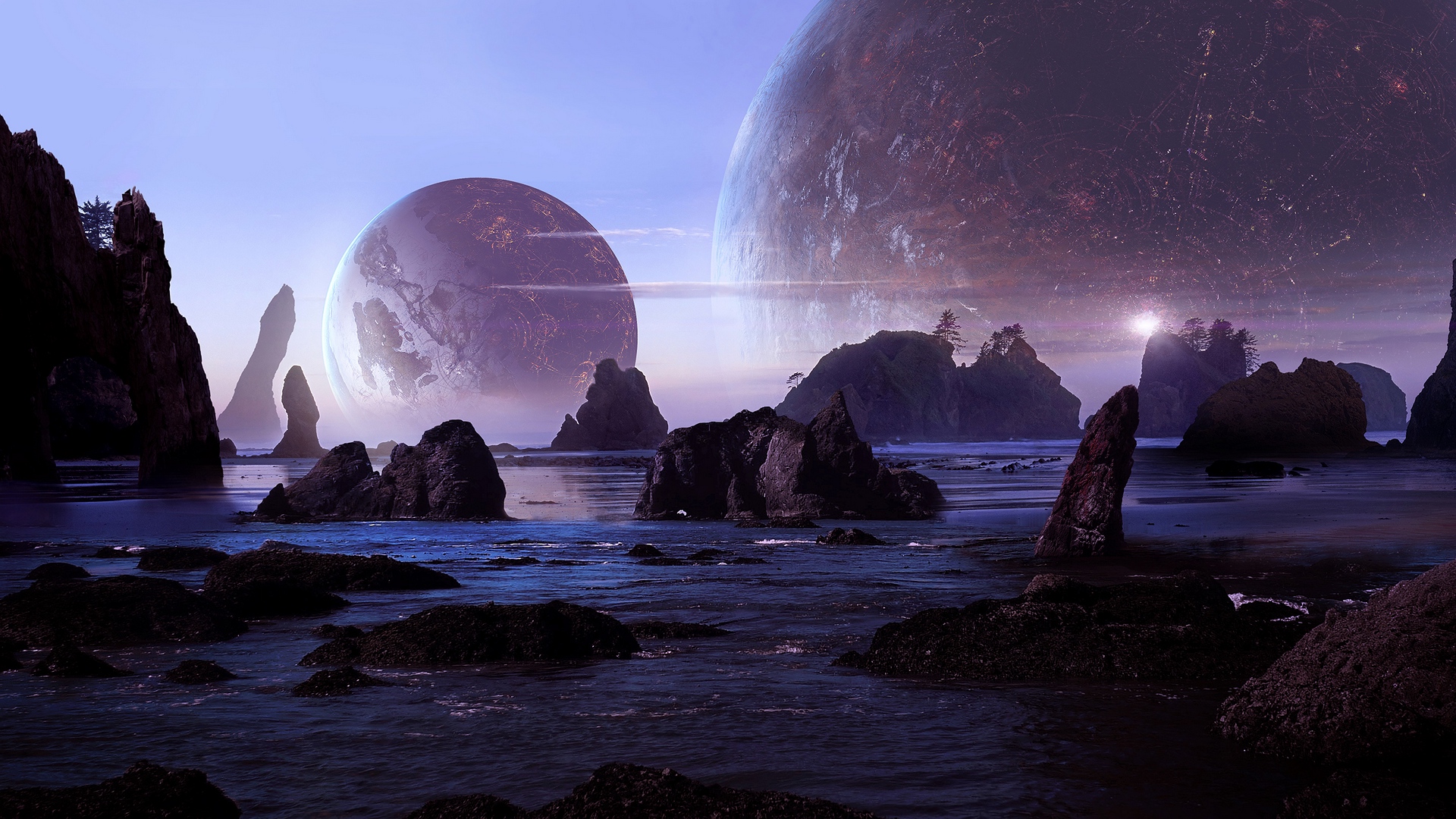 Wallpaper Rocks, Water, Planets, Landscape, 3d - Matte Paintings Sci Fi - HD Wallpaper 