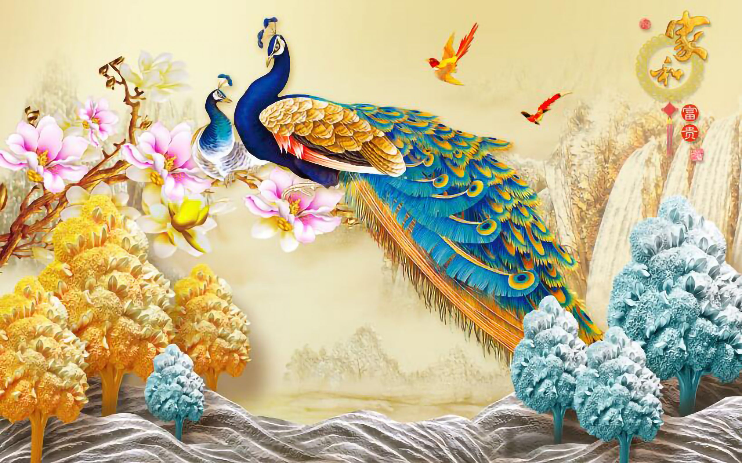 3d Painting Of Peacock - HD Wallpaper 