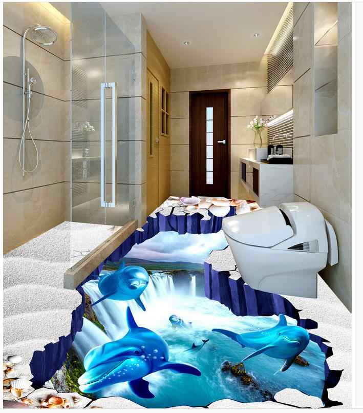 3d Wallpaper 3d Floor Modern Art Dolphin Beach Seashells - Toilet Wall Paper Shark - HD Wallpaper 