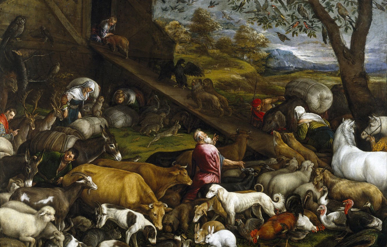 Photo Wallpaper Picture, Genre, Mythology, Jacopo Bassano, - Entry Of Animals In The Noah Ark - HD Wallpaper 