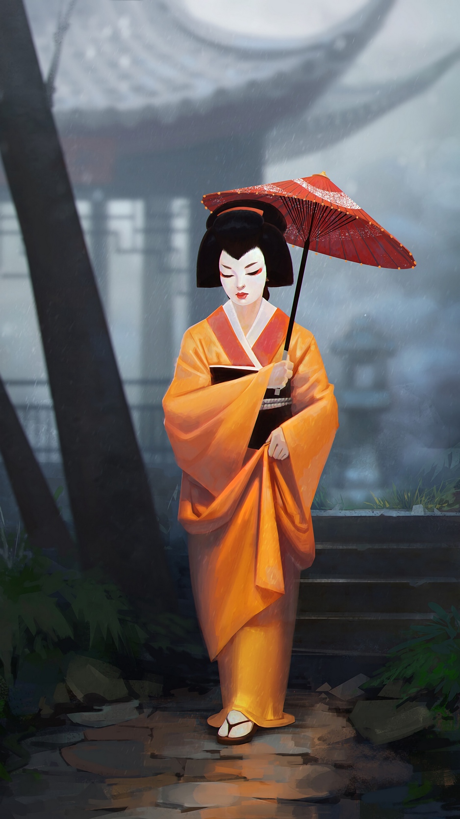 Wallpaper Geisha, Girl, Kimono, Umbrella, Art - Кимоно 2d - HD Wallpaper 