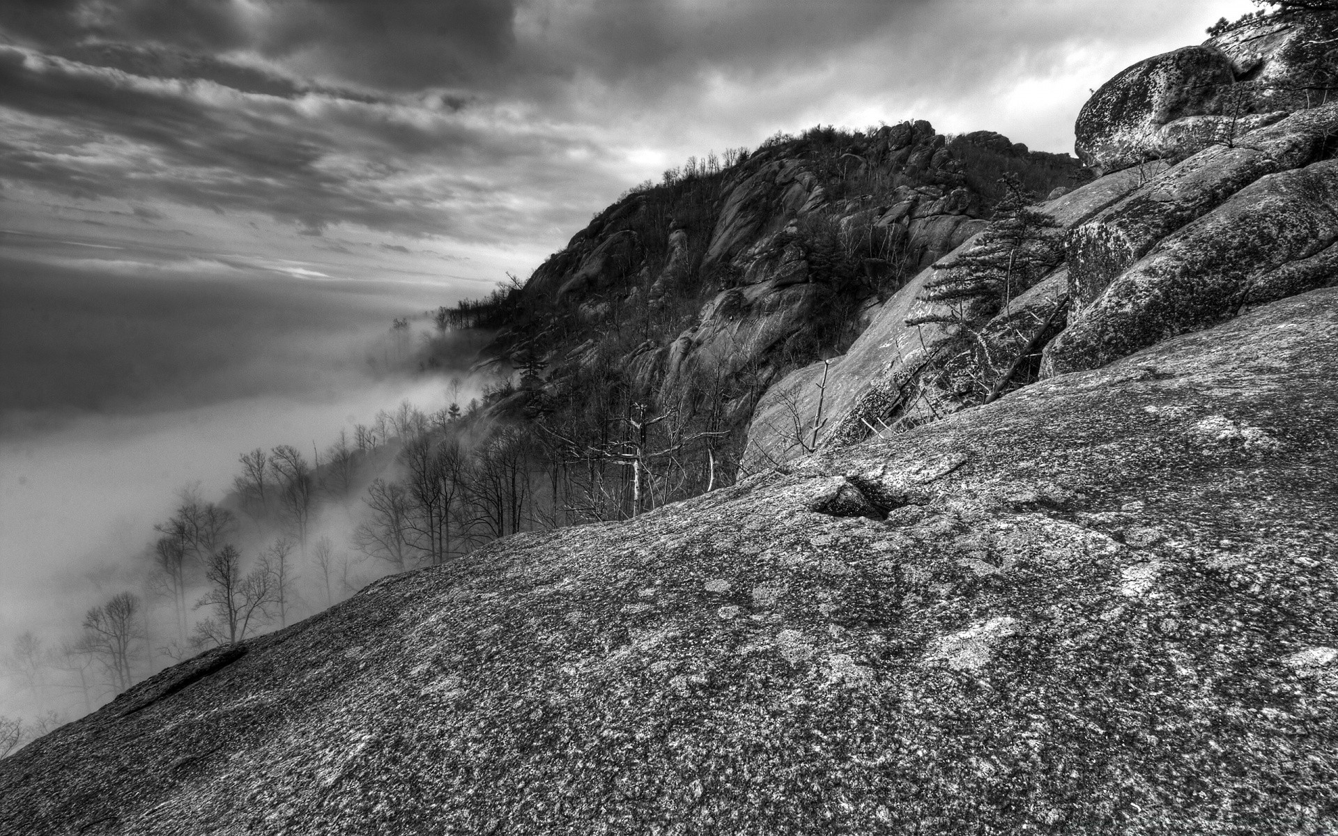 Black And White Landscape Nature Mountain Sky Rock - Old Rag Mountain - HD Wallpaper 