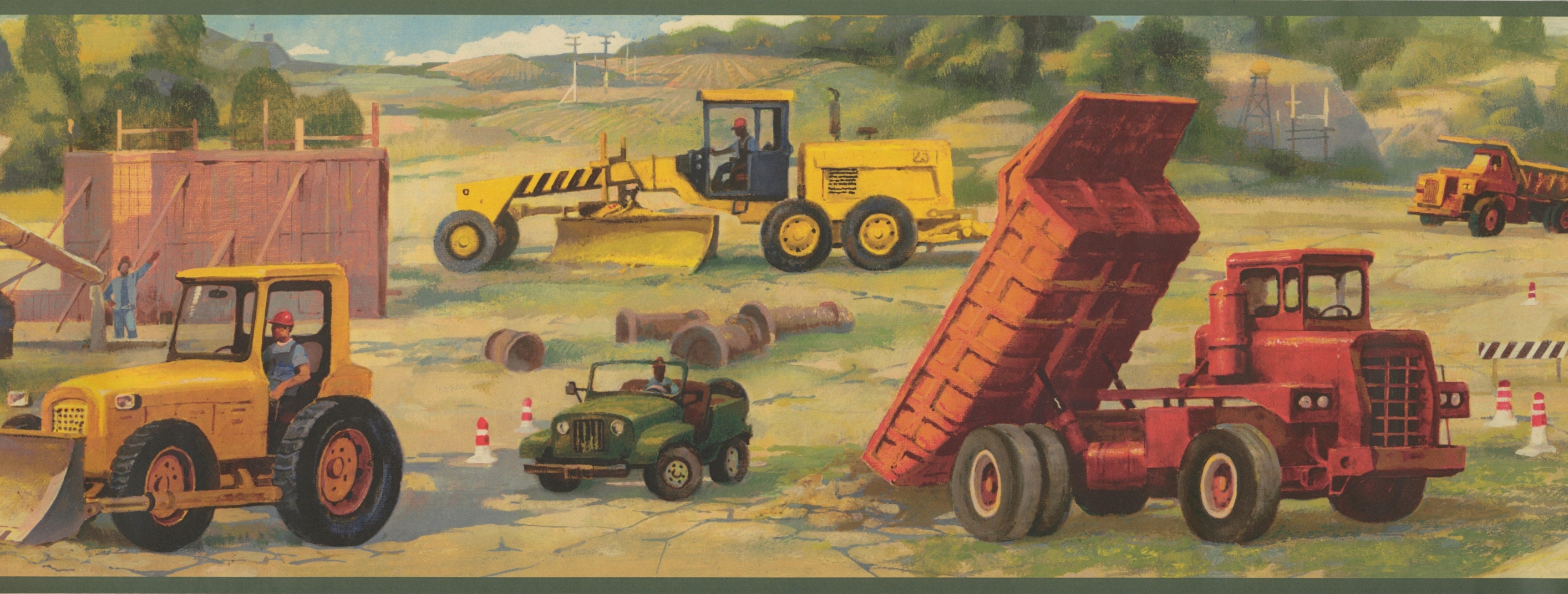 Construction Site Trucks Art - HD Wallpaper 