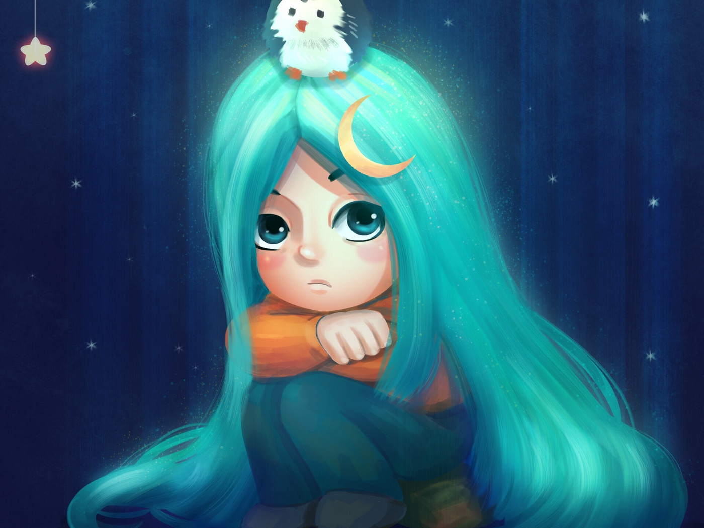 Wallpaper Girl, Sadness, Art, Bird, Stars - Cartoon Images Sad Girly - HD Wallpaper 