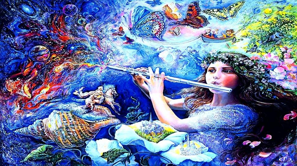 Enchanted Flute Wallpaper,neon Hd Wallpaper,flute Hd - Flute With Girl Hd - HD Wallpaper 