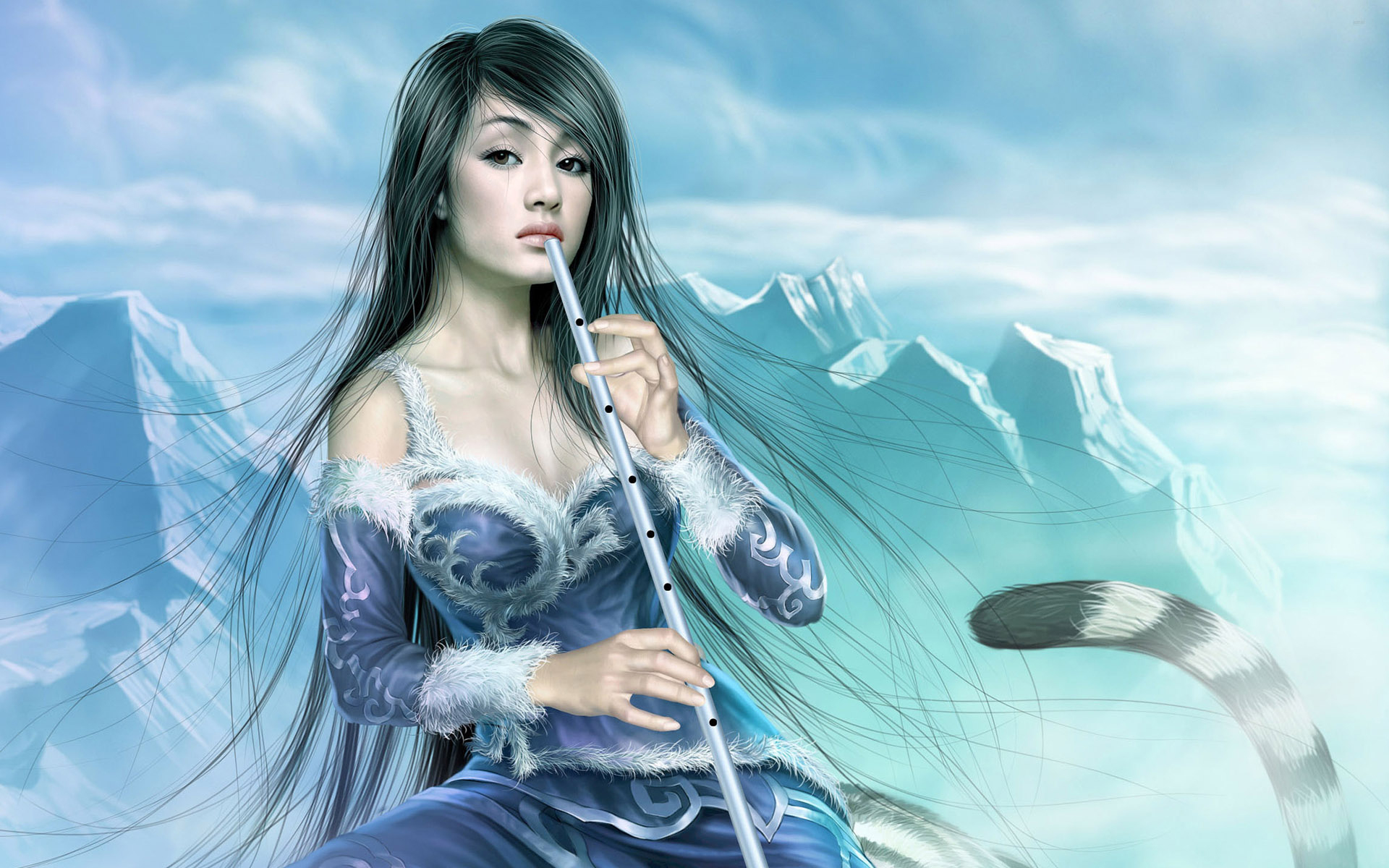 Girl With Flute Wallpaper - Anime Girl Playing Flute - HD Wallpaper 