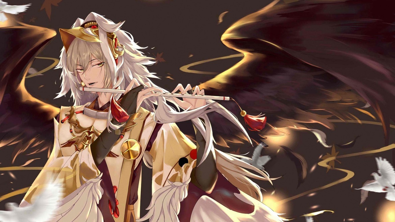 Ootengu, Onmoyuji, Anime Games, Black Wings, Flute - Anime Flute - HD Wallpaper 
