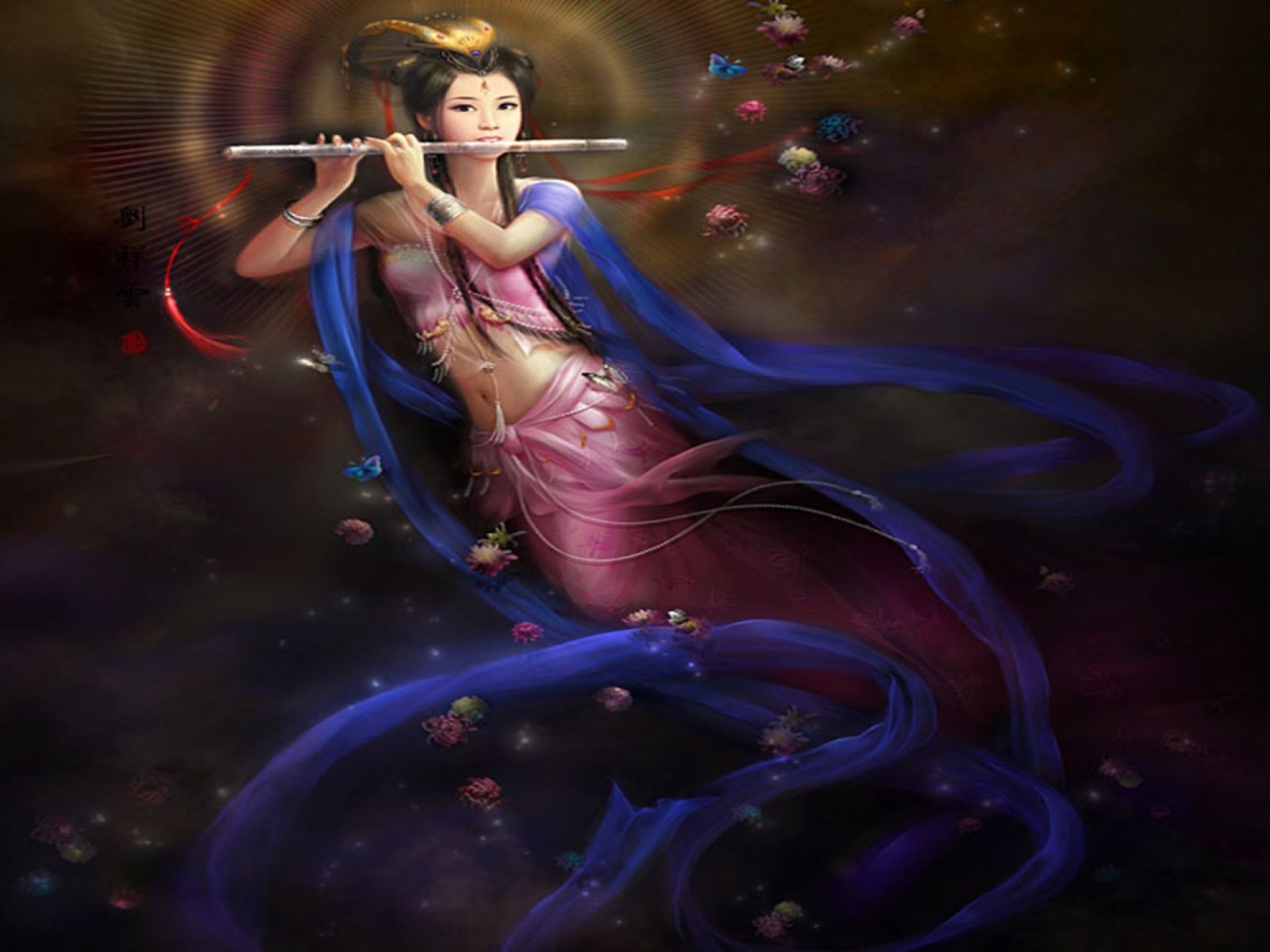 Chinese Flute Player Fantasy - HD Wallpaper 