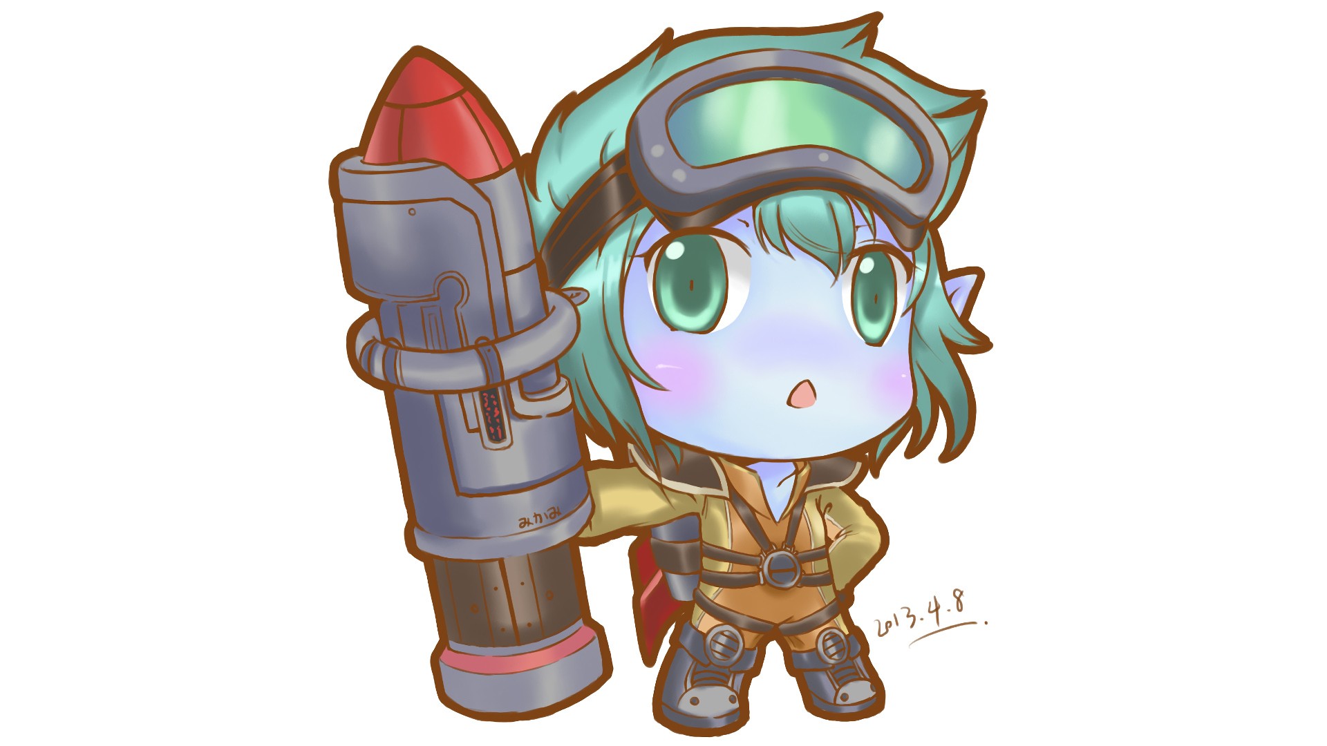 Chibi Rocket Girl Tristana By みかみ Hd Wallpaper Fan - Lmht Chibi Tristana - HD Wallpaper 