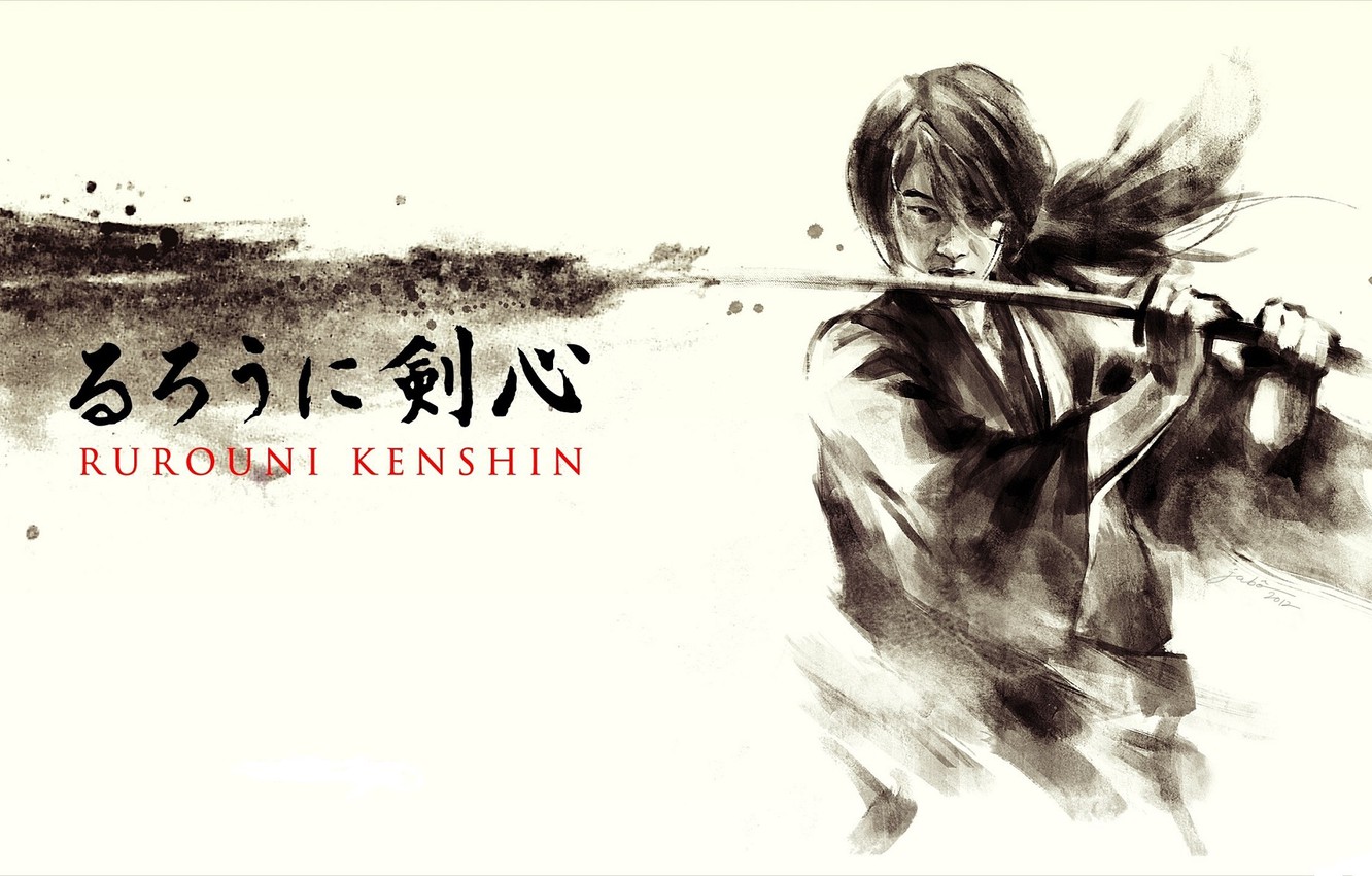 Photo Wallpaper Figure, Black And White, Katana, Characters, - Rurouni Kenshin Art Figure - HD Wallpaper 