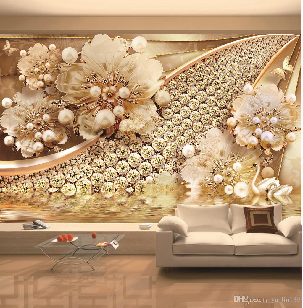 Varejo Personalizado Cinco Flor De Ouro Cisne De Borboleta - 3d Golde Flowers Bush - HD Wallpaper 