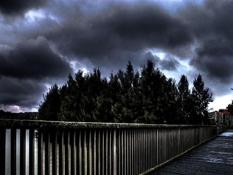 Pedestrian Bridge Under Stormy Skies Hdr Wallpaper - Wallpaper - HD Wallpaper 