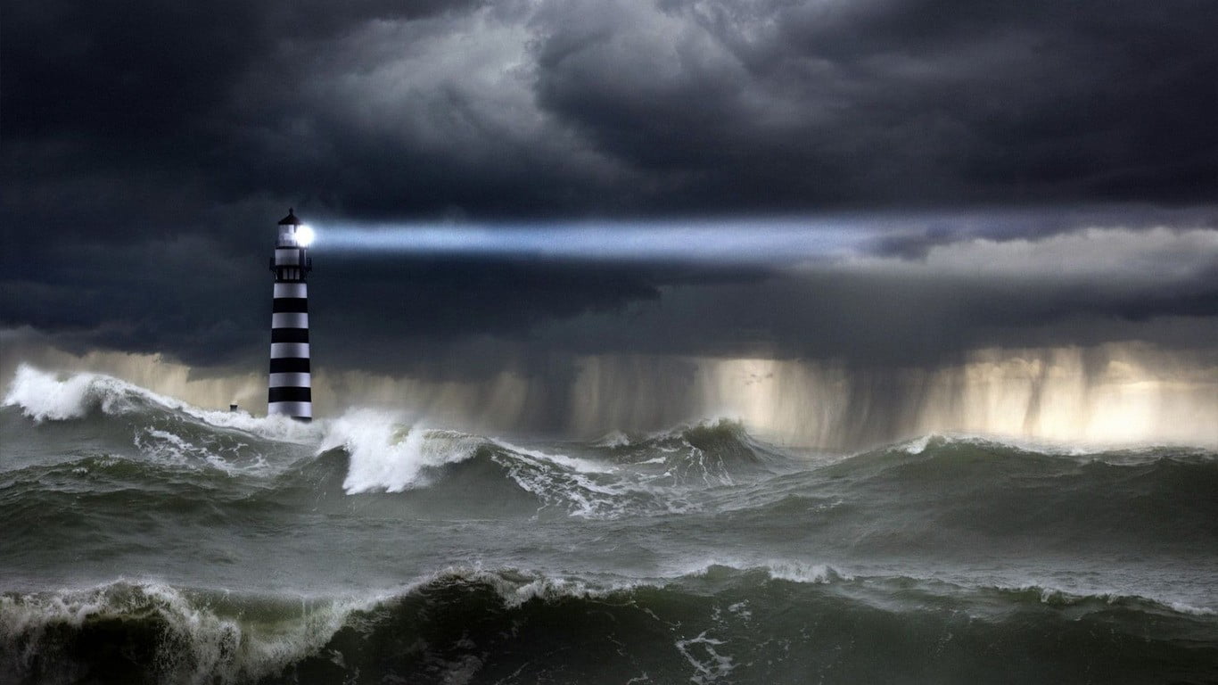Stormy Lighthouse At Night - HD Wallpaper 