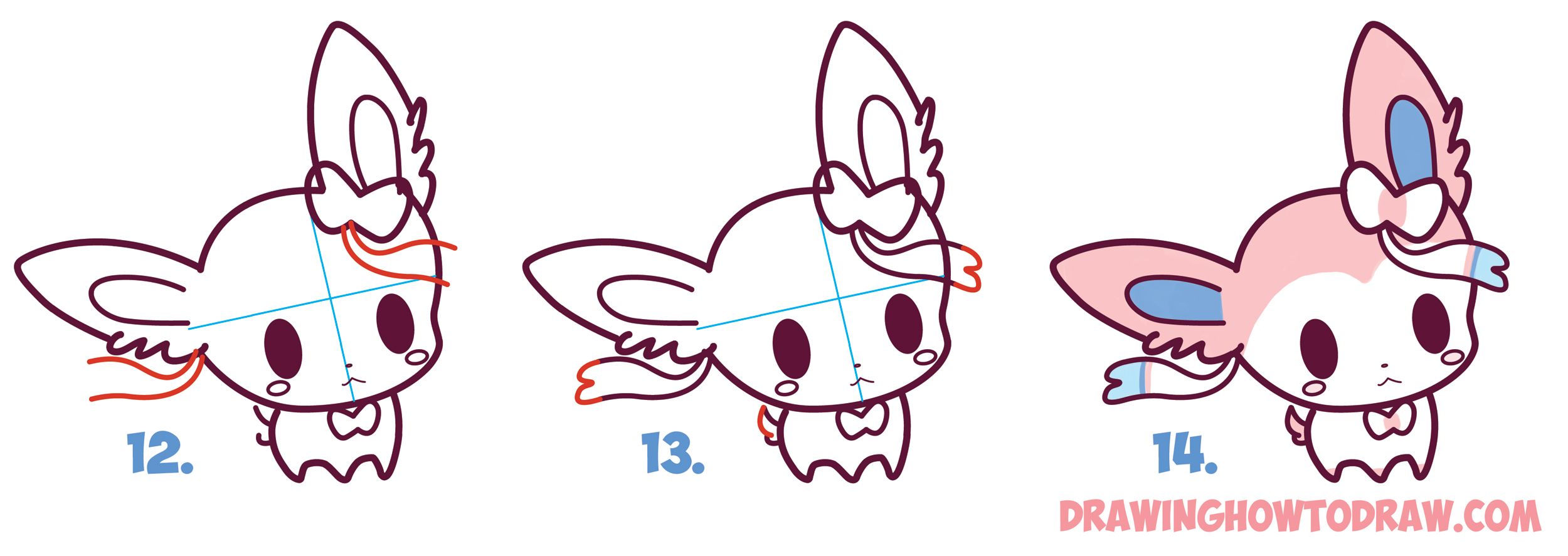 How To Draw Cute Chibi Kawaii Sylveon From Pokemon - Draw Pokemon Sylveon Step By Step - HD Wallpaper 