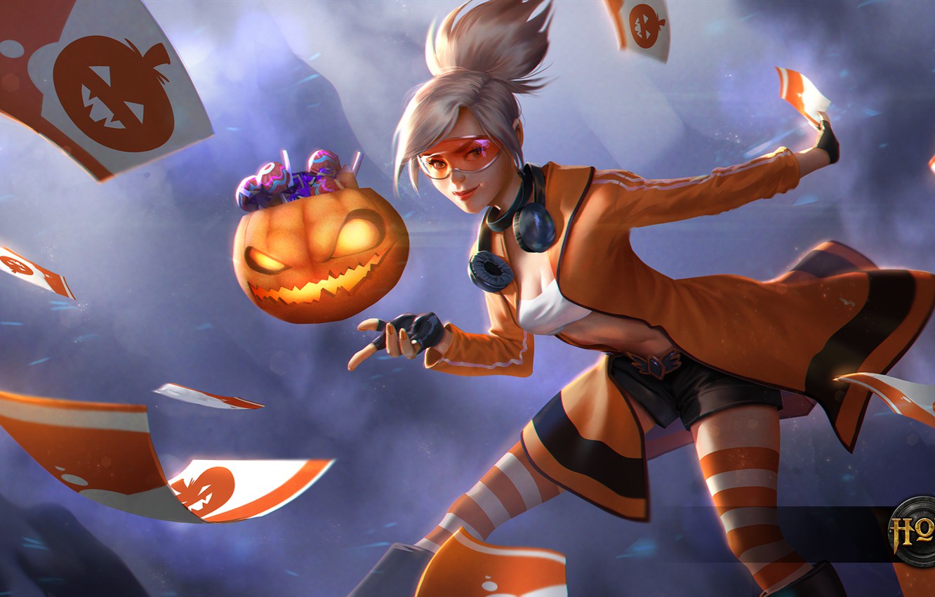 Photo Wallpaper Card, Girl, Glasses, Blonde, Pumpkin, - Tarot Heroes Of Newerth - HD Wallpaper 