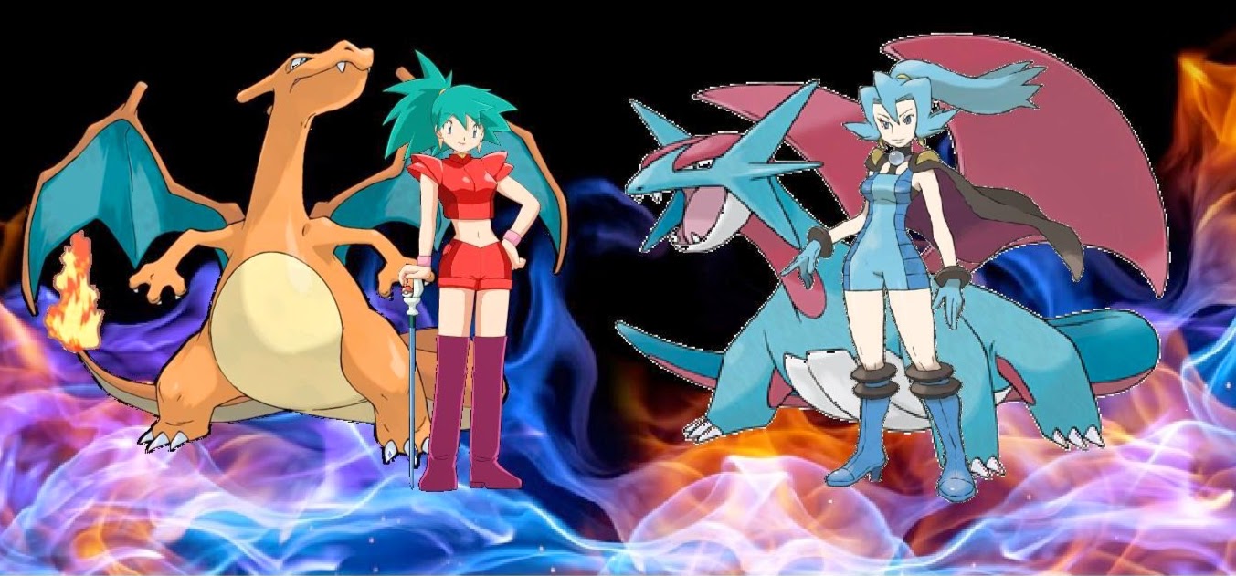 Liza With Her Charizard Meet Up With Her Friend Clair - Red And Blue Fire - HD Wallpaper 