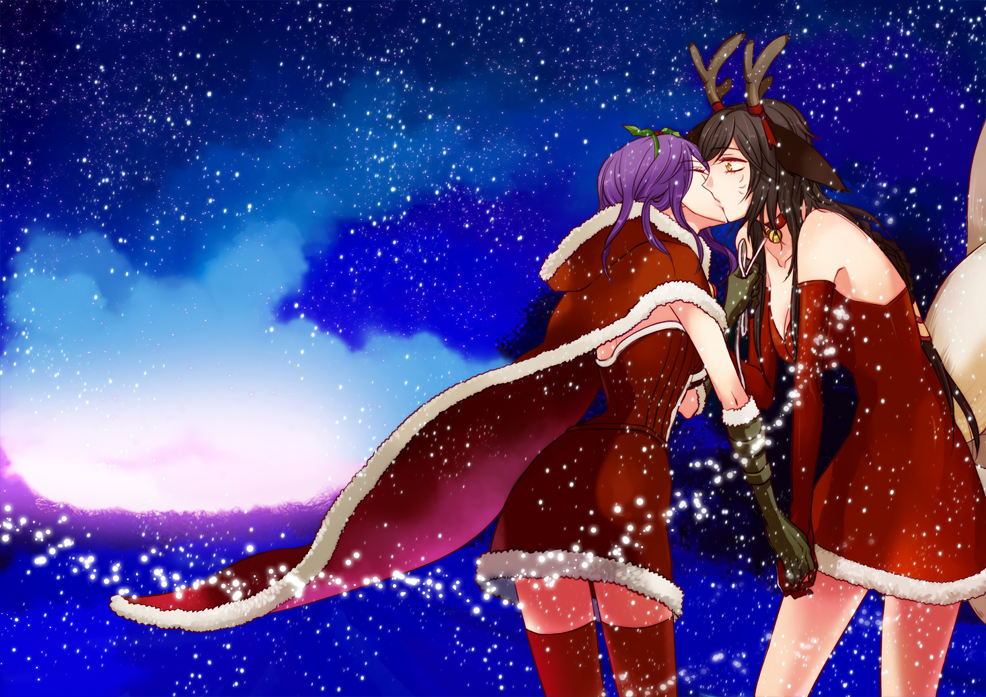 Mistletoe Leblanc & Christmas Ahri Kissing 
 Data Src - Katarina X Ahri Yuri - HD Wallpaper 