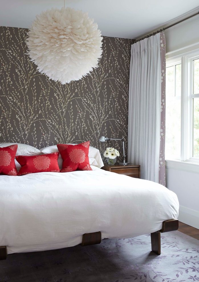Sparkling Red Grasscloth Wallpaper Contemporary Bedroom - Bedroom - HD Wallpaper 