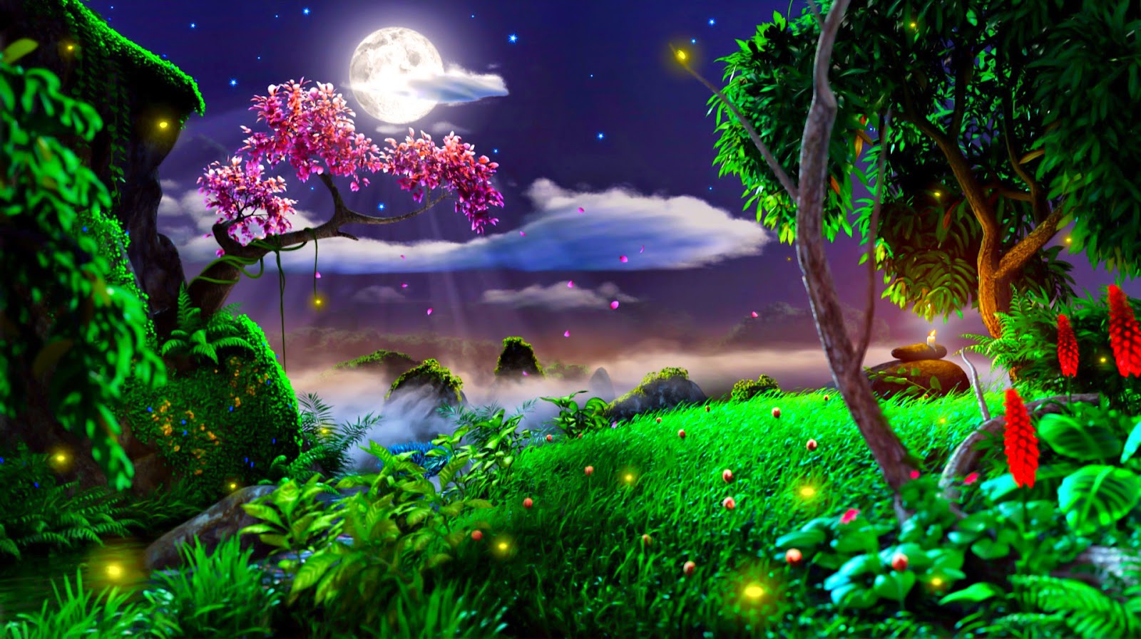 Moon Light And Stars Night Background With Trees Nature - Nature Images With Moon - HD Wallpaper 
