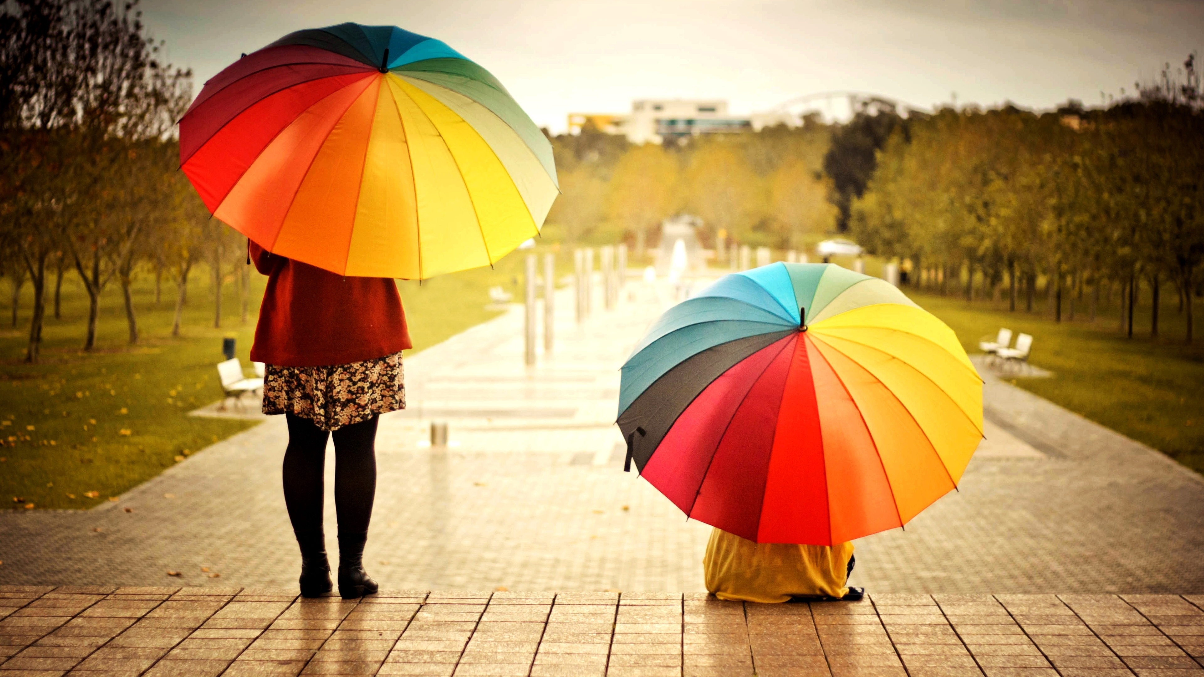 Wallpaper Umbrellas, Colorful, Kids, Rainbow, Weather, - Colorful Umbrellas In Rain - HD Wallpaper 