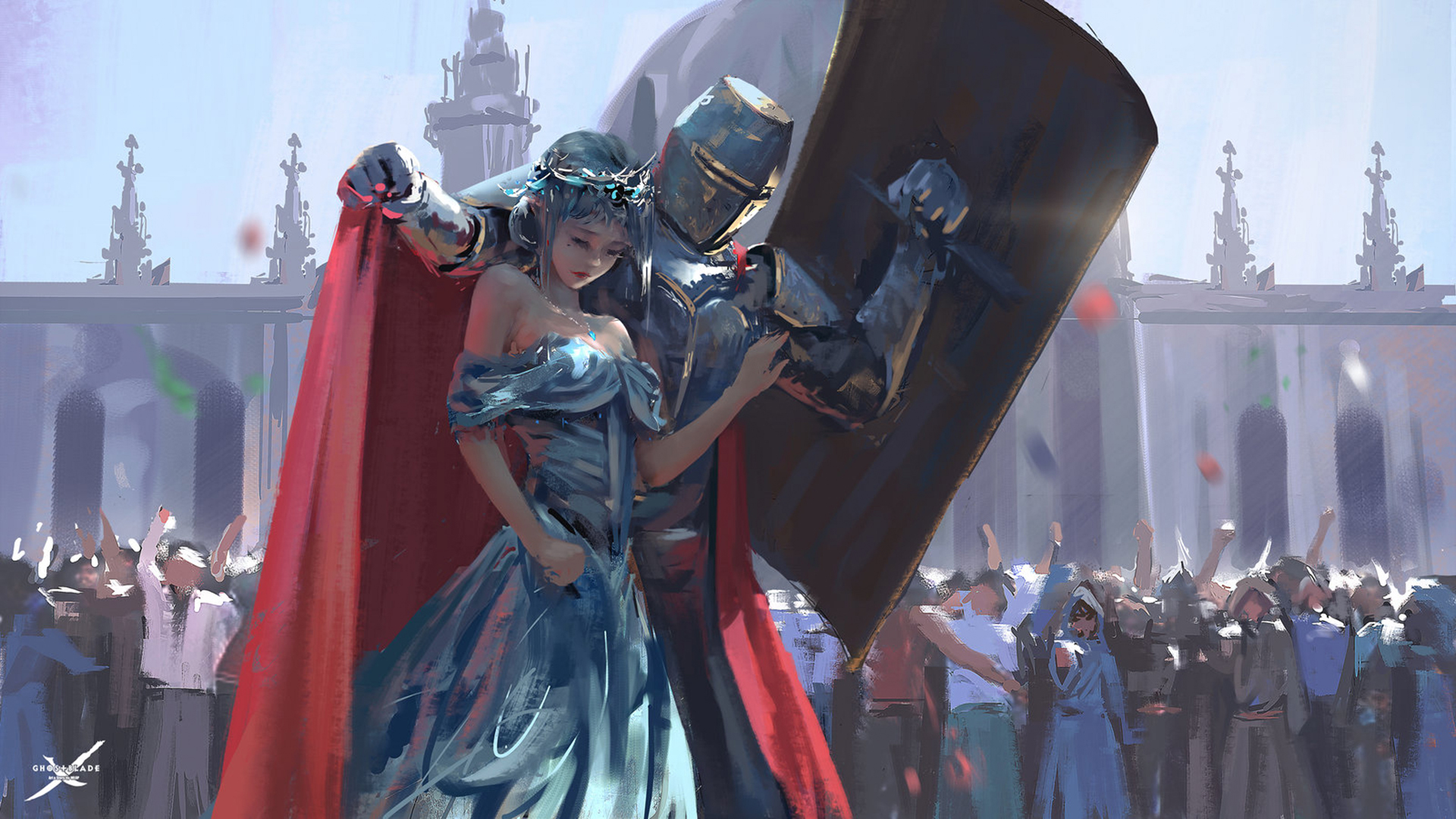 Knight Protecting Princess Art - HD Wallpaper 