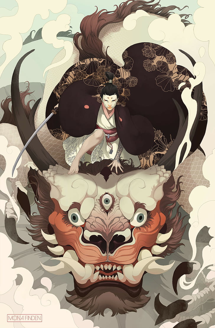Japanese, Dragon, Samurai, Kimono, Fantasy Art, Women, - Mona Finden Art - HD Wallpaper 