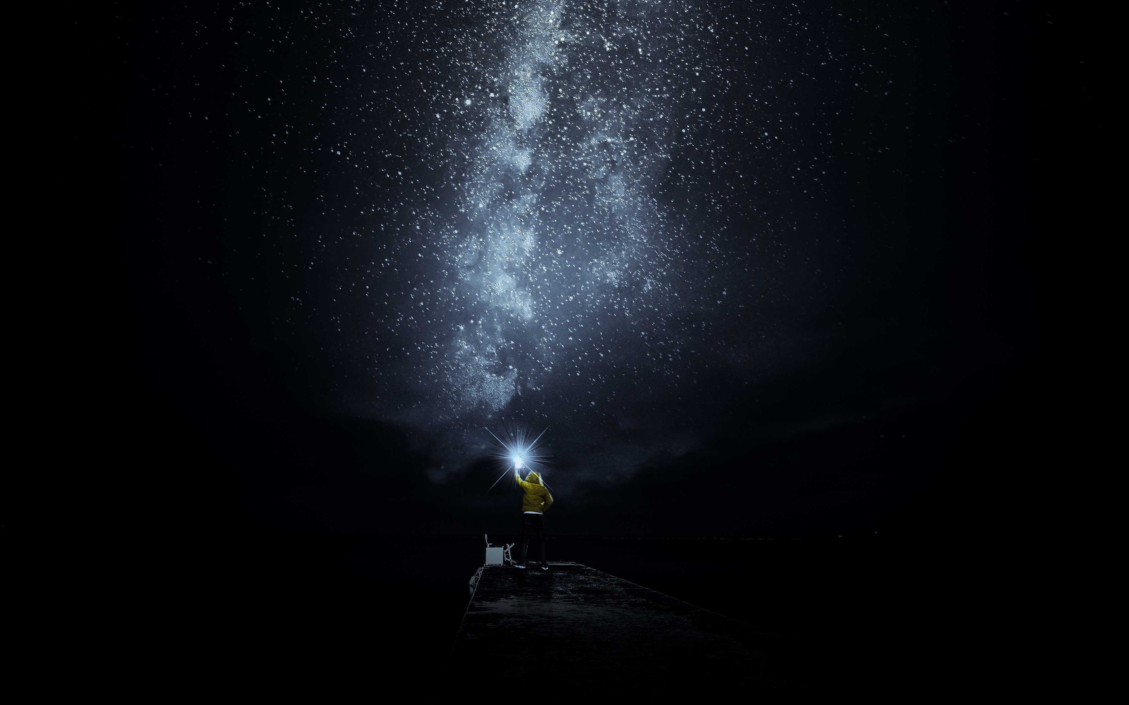 Wallpaper Starry Sky, Man, Loneliness, Lonely, Shine, - Milky Way - HD Wallpaper 