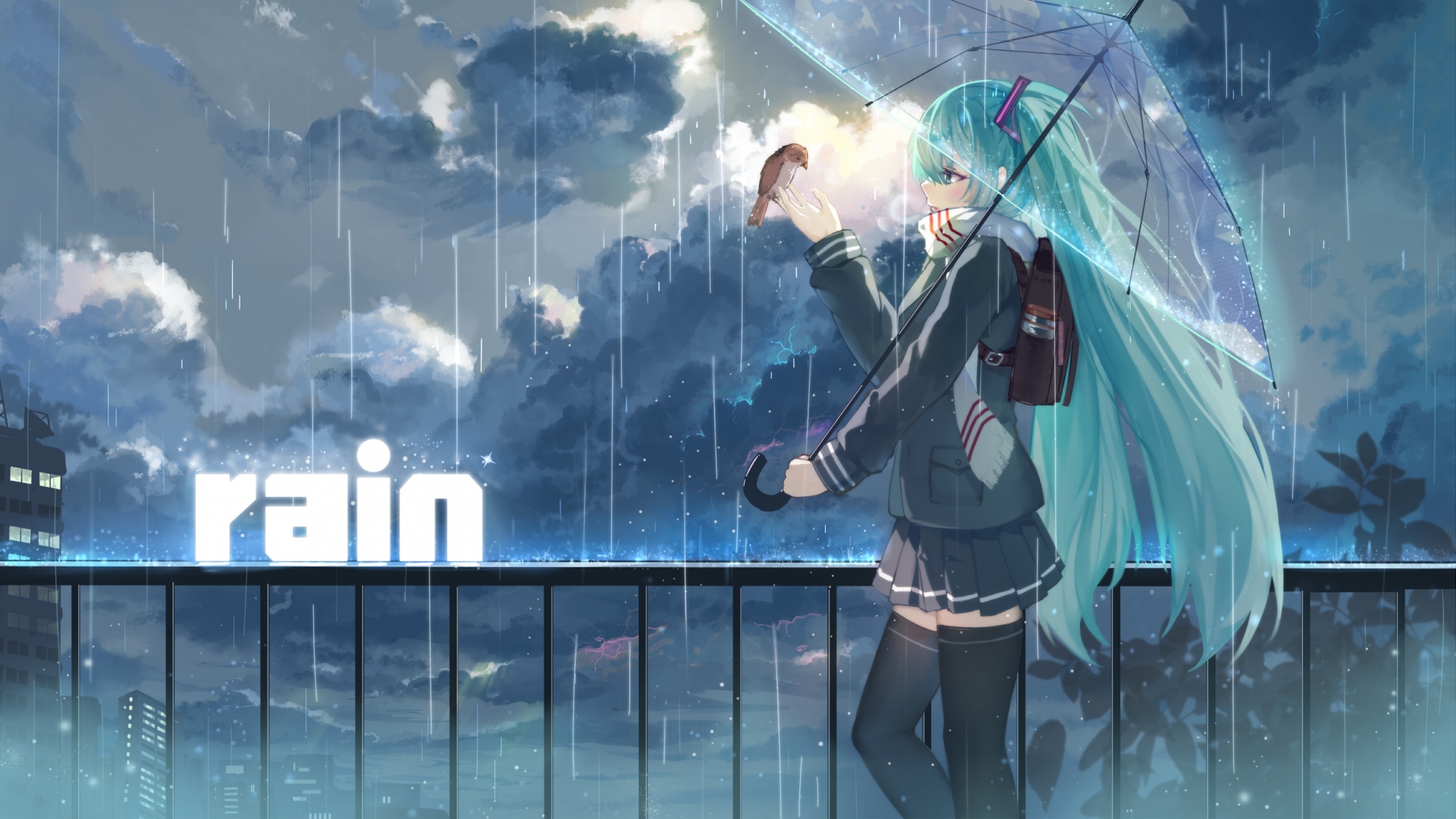 Hatsune Miku Fanart Rain - HD Wallpaper 