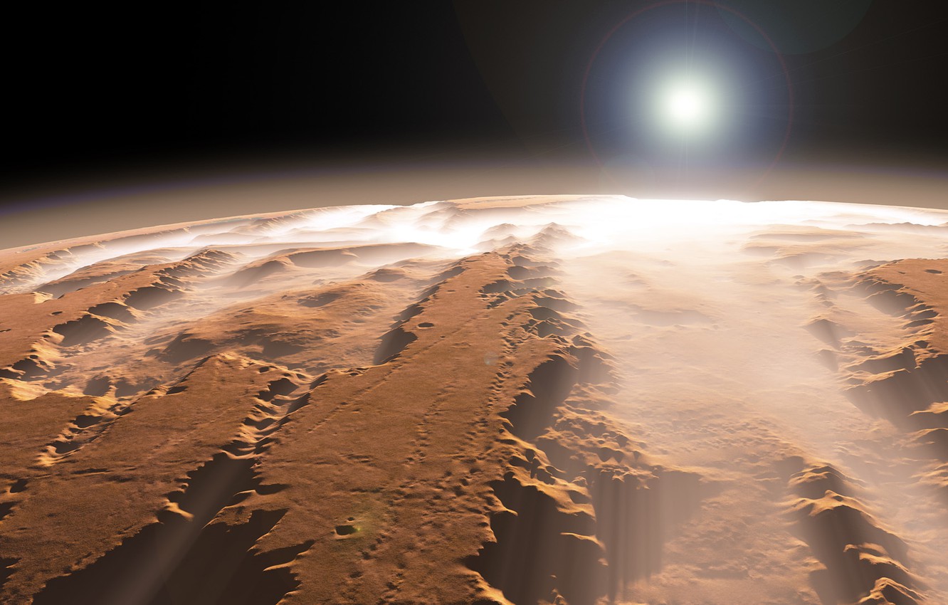 Photo Wallpaper The Sun, Fog, Planet, Canyon, Mars - Full Hd Wallpaper Mars - HD Wallpaper 