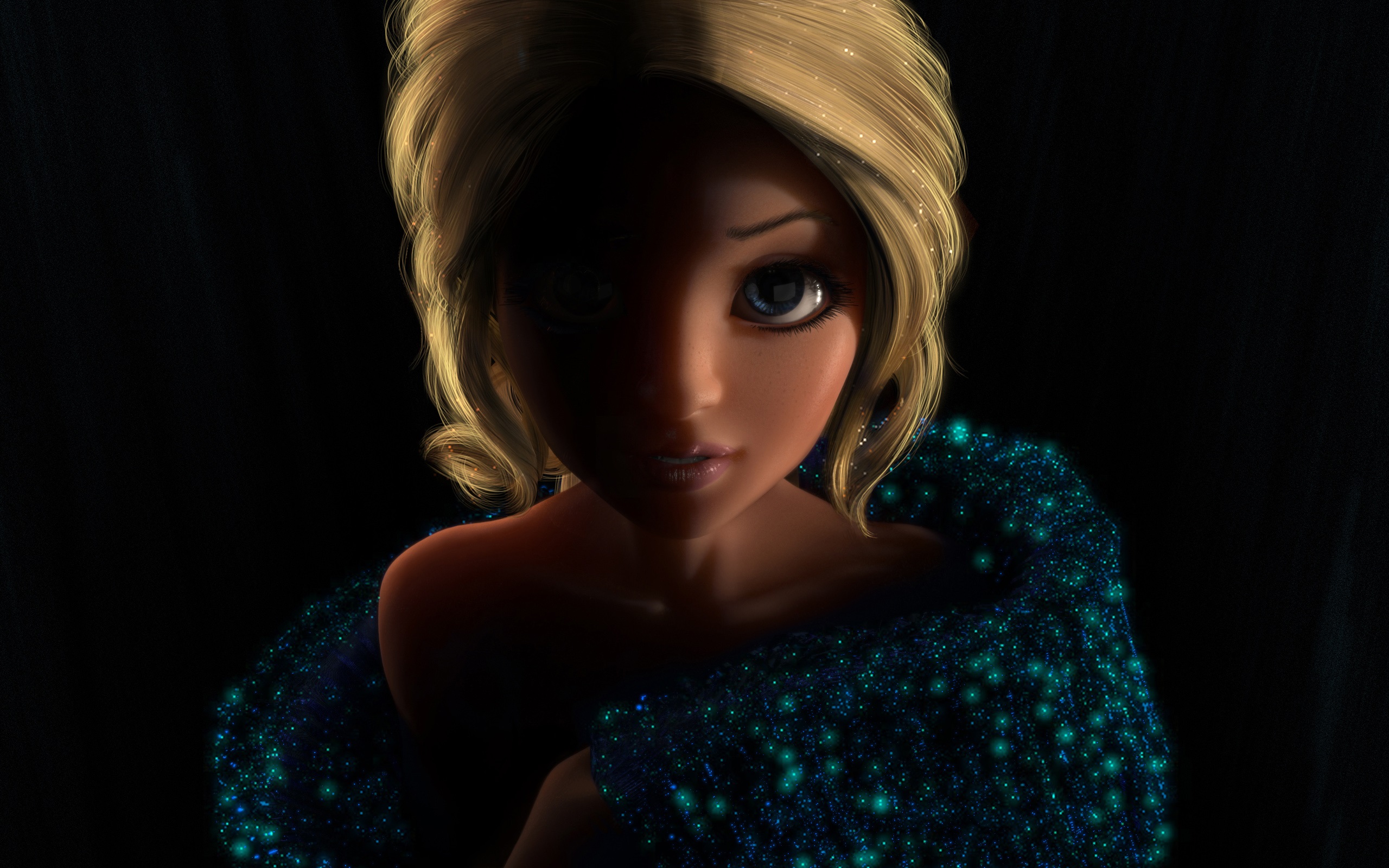 Wallpaper Rendering 3d Girl, Big Eyes, Golden Hair - Rendering - HD Wallpaper 