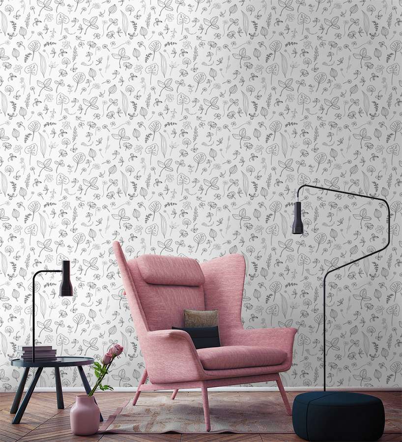 Leaves Wallpaper Mural Black And White In Living Room - Skandináv Tapéta - HD Wallpaper 