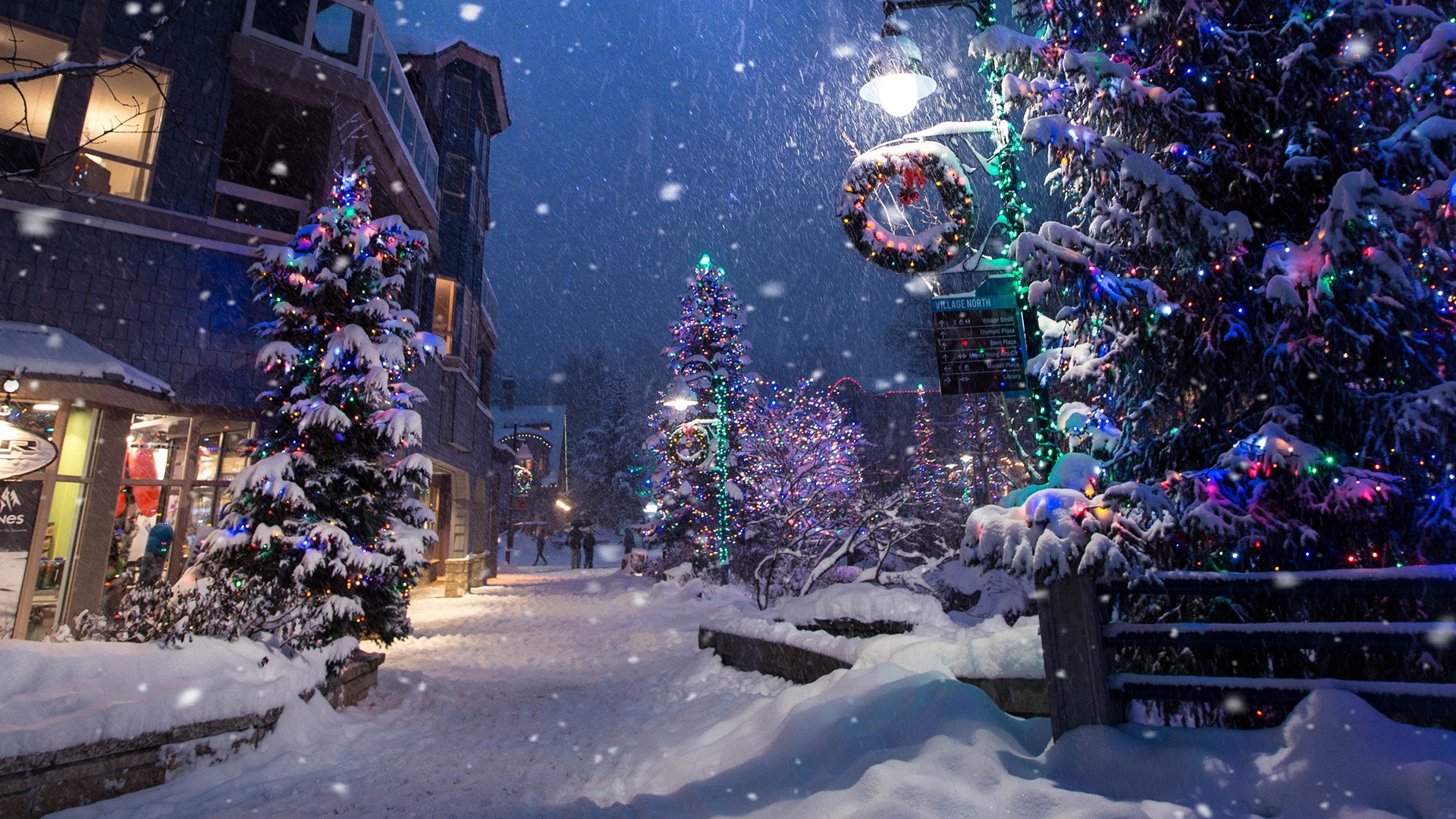 Wallpaper Christmas, New Year, Winter, Street, Snowfall, - Christmas Background Wallpaper Snow - HD Wallpaper 